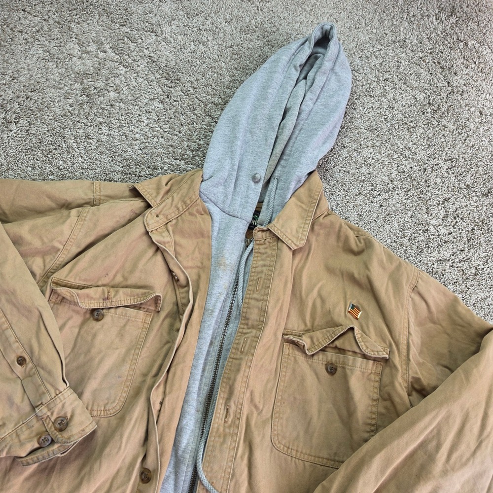RedHead Hooded Field Jacket Mens Medium Tan Canvas Brown Outdoor Zip Adult